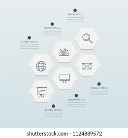 Business infographic template presentation template. Elements digital corporate finance concept chart with 6 options, step or processes. Template for brochure, web process diagram, workflow, banner
