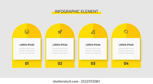 Business Infographic Template Presentation Rectangle Label with Yellow Color 4 Numbers and Icons	