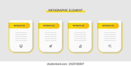 Business Infographic Template Presentation Rectangle Label with Yellow Color 4 Options and Icons	
