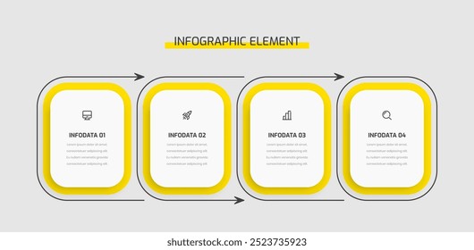 Business Infographic Template Presentation Rectangle Label with Yellow Color 4 Options and Icons	
