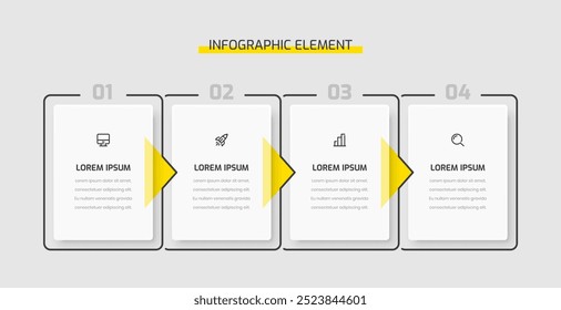 Business Infographic Template Presentation Rectangle Label with Yellow Color 4 Numbers and Icons	
