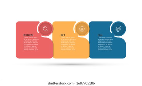 Plantilla de información empresarial. Proceso con 3 opciones, pasos, iconos de marketing. Ilustración vectorial.