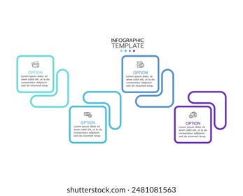 Proceso de Plantilla de infografía de negocios con línea de flechas para 4 pasos , opciones e iconos financieros. Ilustración vectorial.