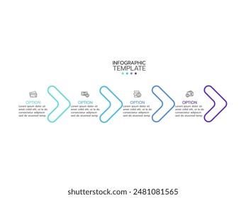 Proceso de Plantilla de infografía de negocios con línea de flechas para 4 pasos , opciones e iconos financieros. Ilustración vectorial.