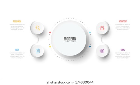 Business infographic template. Process chart. Visualization design with circles and 4 options or steps.