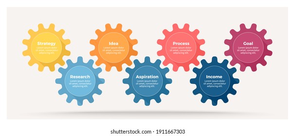 Business infographic template. Process chart with 7 steps, gears, options. Vector chart.