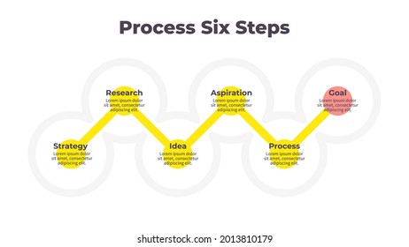 Plantilla de infografía empresarial. Diagrama de procesos con 6 pasos, opciones, círculos. Gráfico vectorial.