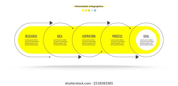 Vorlage für Geschäftsinformationen. Prozessdiagramm mit 5 Optionen, Schritten. Vektorgrafik.