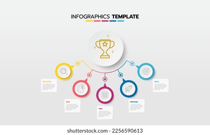 Business infographic template process with simple geometry square, rectangle, circle, triangle, curves in flat design template with thin line icons and 5 options or steps. Vector illustration.