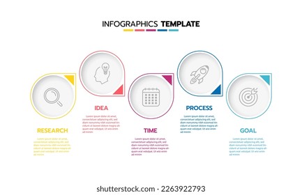 Business infographic template process with simple geometry square, rectangle, circle, triangle, curves in flat design template with thin line icons and 5 options or steps. Vector illustration.