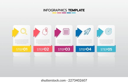 Business infographic template process with simple geometry square, rectangle, circle, triangle, curves in flat design template with thin line icons and 5 options or steps. Vector illustration.