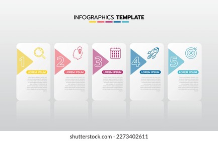 Business infographic template process with simple geometry square, rectangle, circle, triangle, curves in flat design template with thin line icons and 5 options or steps. Vector illustration.