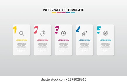 Business-Infografik-Template-Prozess mit einfachem Geometriequadrat, Rechteck, Kreis, Dreieck, Kurven in flacher Design-Vorlage mit dünnen Linien Symbole und 5 Optionen oder Stufen. Vektorgrafik.