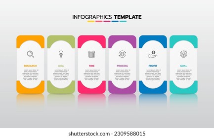 Proceso de plantilla de infografía de negocio con cuadrado de geometría simple, rectángulo, círculo, triángulo, curvas en plantilla de diseño plano con iconos de línea delgada y 5 opciones o pasos. Ilustración vectorial.