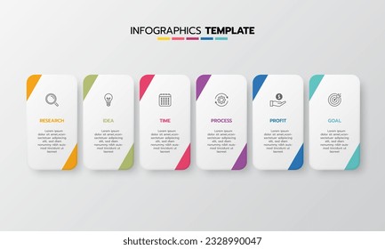 Business infographic template process with simple geometry square, rectangle, circle, triangle, curves in flat design template with thin line icons and 6 options or steps. Vector illustration.