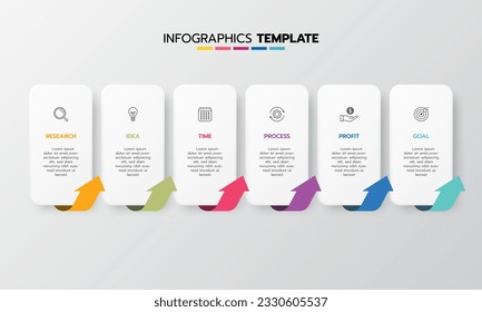 Business infographic template process with simple geometry square, rectangle, circle, triangle, curves in flat design template with thin line icons and 6 options or steps. Vector illustration.