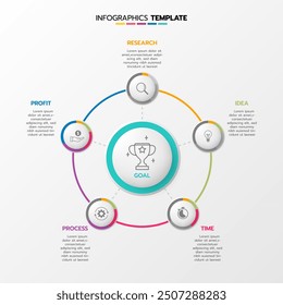 Business infographic template process with simple geometry square, rectangle, circle, triangle, curves in flat design template with thin line icons and 6 options or steps. Vector illustration.