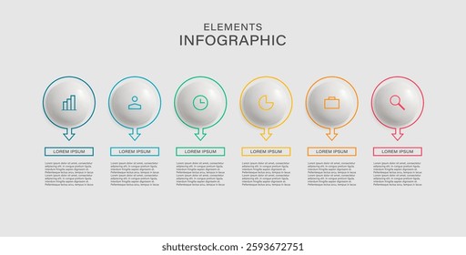 Business infographic template process with thin line icons and 6 options or steps. Vector illustration.