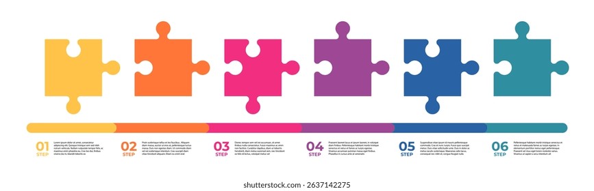 Business infographic template with puzzle pieces. Timeline concept for presentation, report, infographic, and business data visualization. Puzzle elements with space for text. Vector
