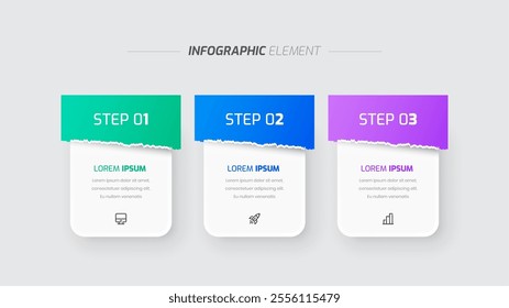 Business infographic template with rectangle label arrow 3 steps can be used for presentation