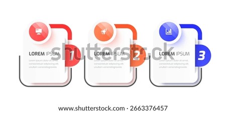Business Infographic Template with Rectangle Label, Icon and 3 Numbers. Suitable for Presentation.