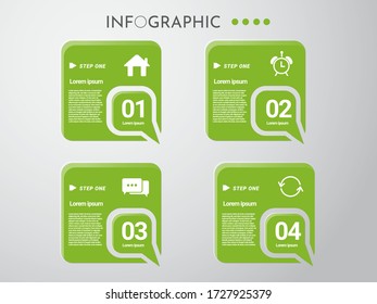 Business infographic template. rectangle shape design with 4 number options for steps, illustrations vector.