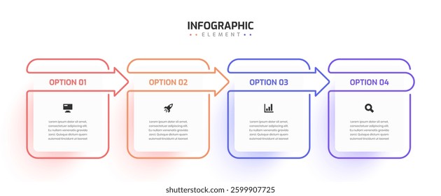 Business infographic template Rectangle thin line with Rectangle Label Arrow icon and 4 option