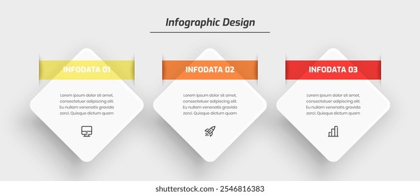 Business Infographic Template with Rhombus Label Icon and 3 Option Can be Used for Presentation