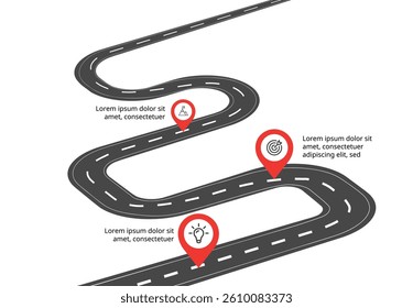Business Infographic Template with Road Path, Icons, and 3 Steps – Professional Layout for Reports, Flyers, and Websites