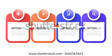 Business Infographic Template with Round Rectangle Label, Icon and 4 Numbers. Suitable for Presentation