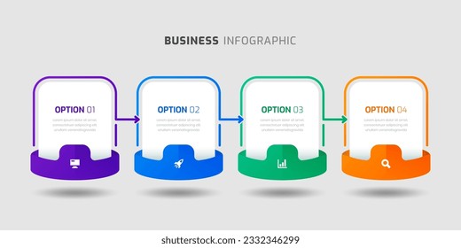 Business Infographic Template with Rounded Label, Thin Line, 4 Options and Icon for Presentation