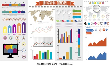 Business infographic template set. Can be used for steps, business processes, workflow, diagram, flowchart concept, timeline, marketing icons. Vector illustration.