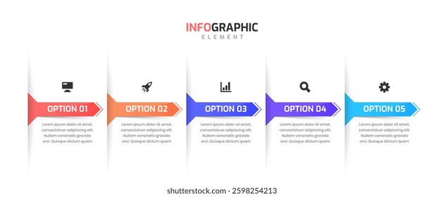 Business Infographic Template with Shadow 5 Option and Icon Can be Used for Presentation Chart	