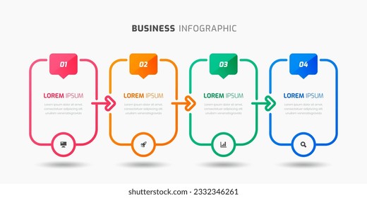 Plantilla de Infografía Empresarial con Diseño Simple, Línea Delgada, 4 Números e Icono para Presentación