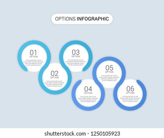 Business infographic template six steps or options for presentation. Set of infographic elements with numbers or letters, place for your text, can be used as workflow, process, steps or options, EPS10