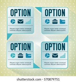 Business infographic template with square cards four options and icons on light background vector illustration