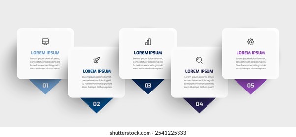Business Infographic Template with Square Label Icon and 5 Number Can be Used for Presentation