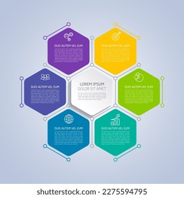 Plantilla de infografía de negocio con diseño de paso o opción. Infografía seis opciones. Diagrama con hexágonos. Diseño de vectores.