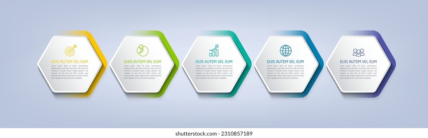 Plantilla de infografía de negocio con diseño de paso o opción. Infografía seis opciones. Diagrama con hexágonos. Diseño de vectores.