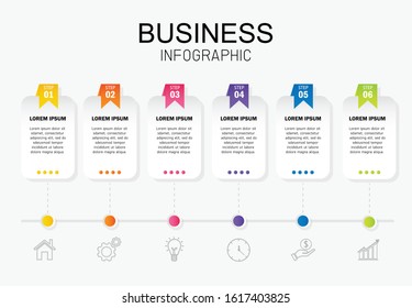 business infographic template step square timeline with 6 element. Business data visualization. icons can be used for workflow layout, diagram,  steps or processes. vector illustration  flat design.