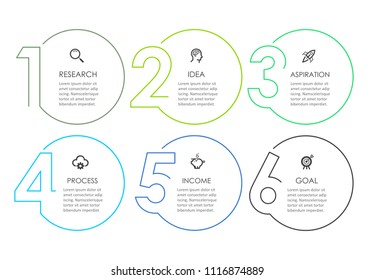Business Infographic template. Thin line design with numbers 6 options or steps.