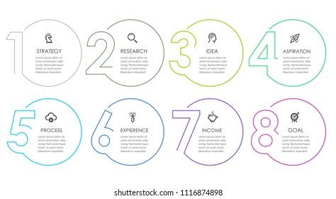 Business Infographic template. Thin line design with numbers 8 options or steps.