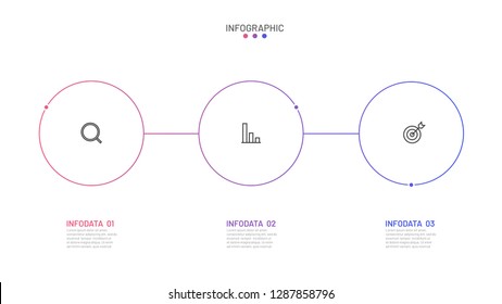 Business infographic template. Thin line process with 3 options, steps and marketing icons. Vector illustration.