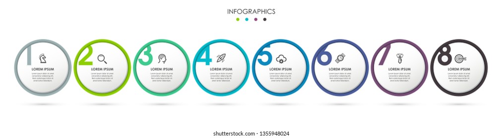 Business Infographic template. Thin line design with numbers 8 options or steps.