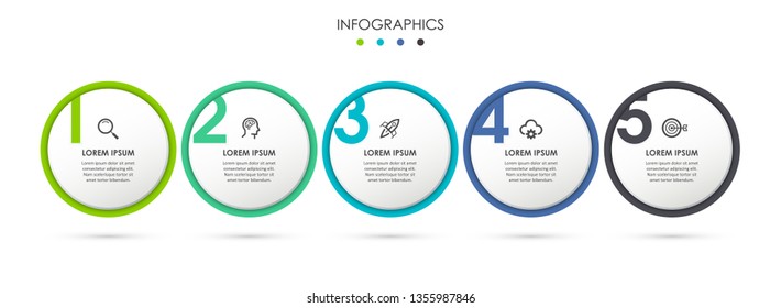 Business Infographic template. Thin line design with numbers 5 options or steps.