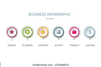 Business Infographic template. Thin line design with numbers 6 options or steps. Can be used for presentations banner, process diagram, flow chart, info graph