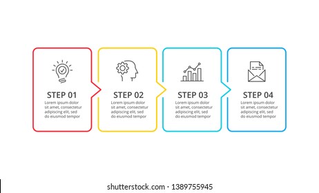 Business infographic template. Thin line diagram with numbers 4 options or steps. Timeline element.