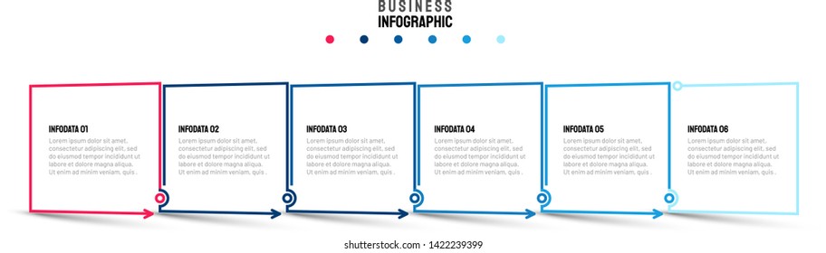 Business infographic template. Thin line flat design with squares 6 options or steps. Vector element for presentations.