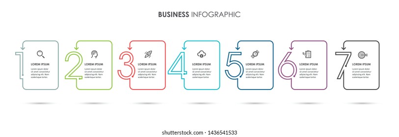 Business Infographic template. Thin line design with numbers 7 options or steps.