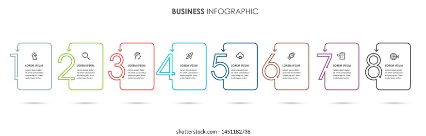 Business Infographic template. Thin line design with numbers 8 options or steps.
